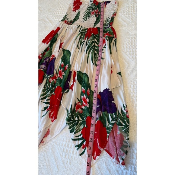 Aloha Fashion Hawaiian Smocked Halter Pixie Dress One Size White Red Floral - Picture 7 of 13